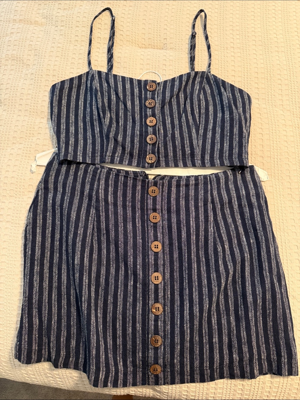 Forever 21 Navy Striped Button-Front Two-Piece Skirt Set